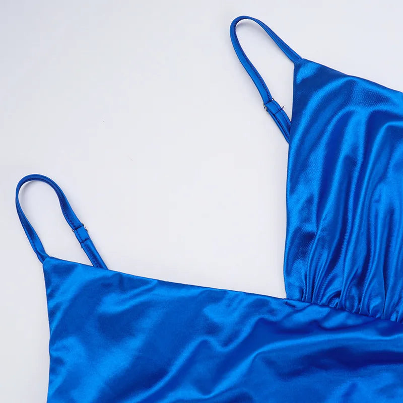 שמלת ערב מקסי סאטן בעיצוב כיווצים ושסע - קריסטי