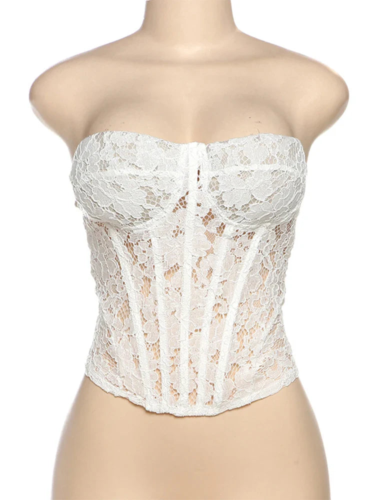 סט שני חלקים חצאית סאטן ומחוך סטרפלס תחרה - אריזונה