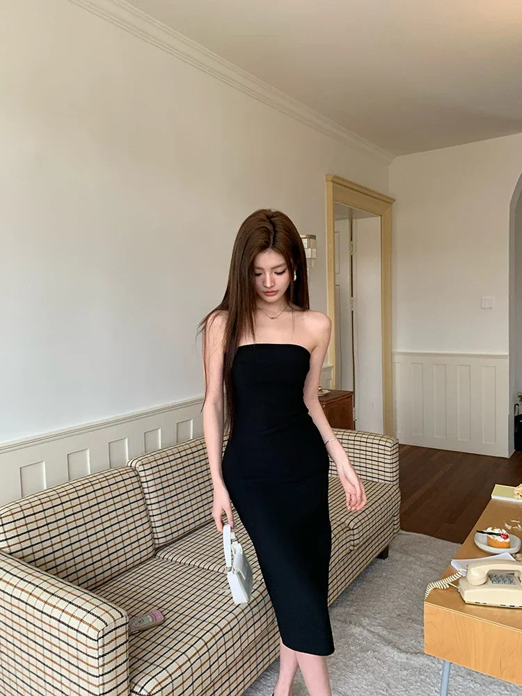 שמלת מידי סטרפלס אלגנטית בעיטור שסע - קורל