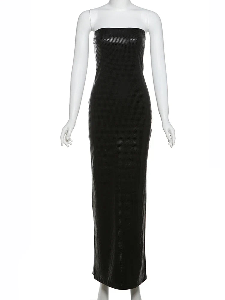 שמלת מקסי סטרפלס בעיצוב ריבועים מנצנצים - Melanie