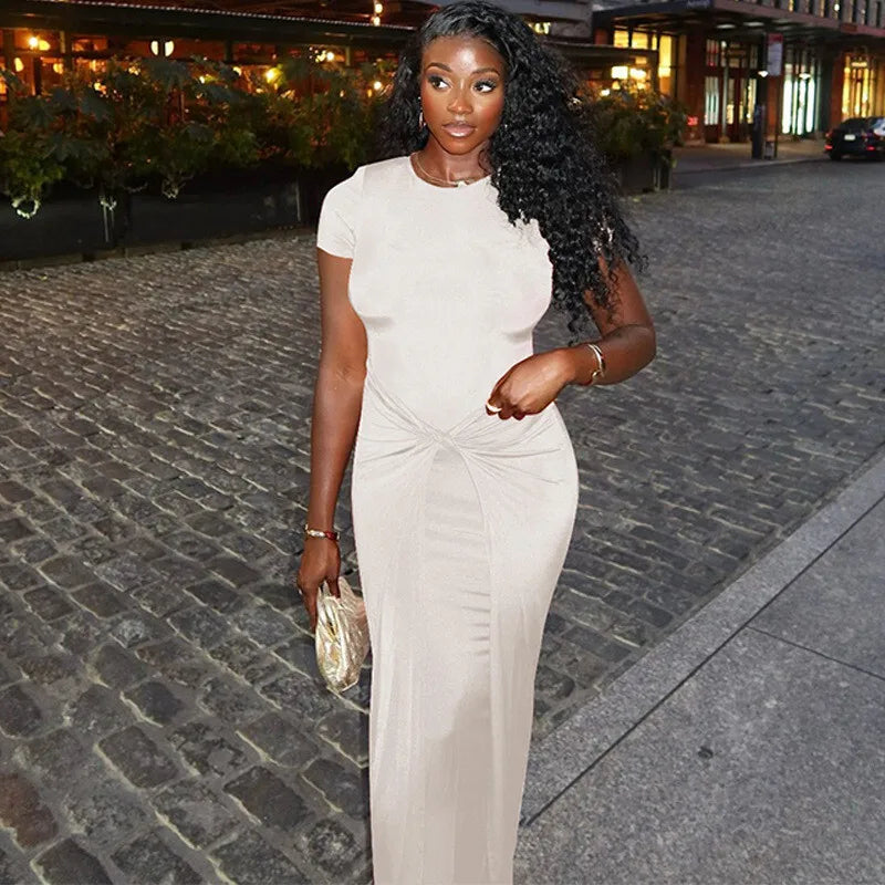 שמלת מקסי כיווצים בעיצוב קרוס - שיילה