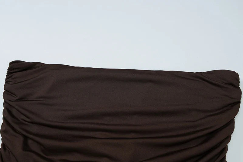 סט בעיצוב כיווצים חצאית מקסי וטופ כתפיים חשופות - מאור