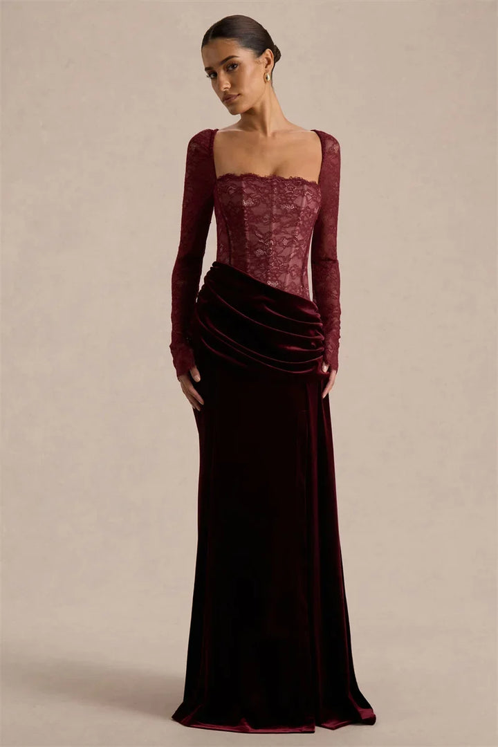 Velvet maxi dress with a lace corset design - CORI