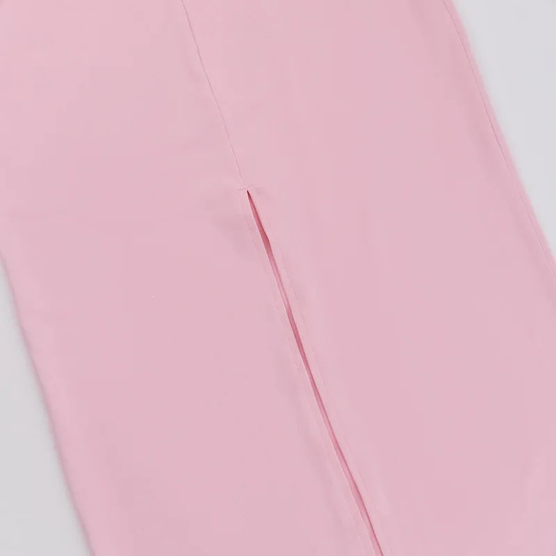 שמלת מקסי גולף בעיטור כיווצים - ורדית