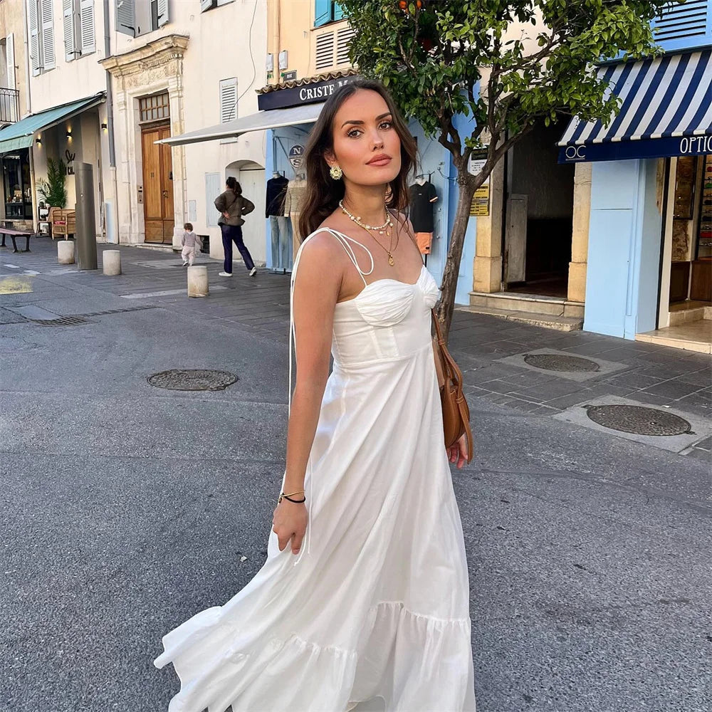 שמלת מקסי מלמלה בגזרת A קשירה בכתפיות - Allie