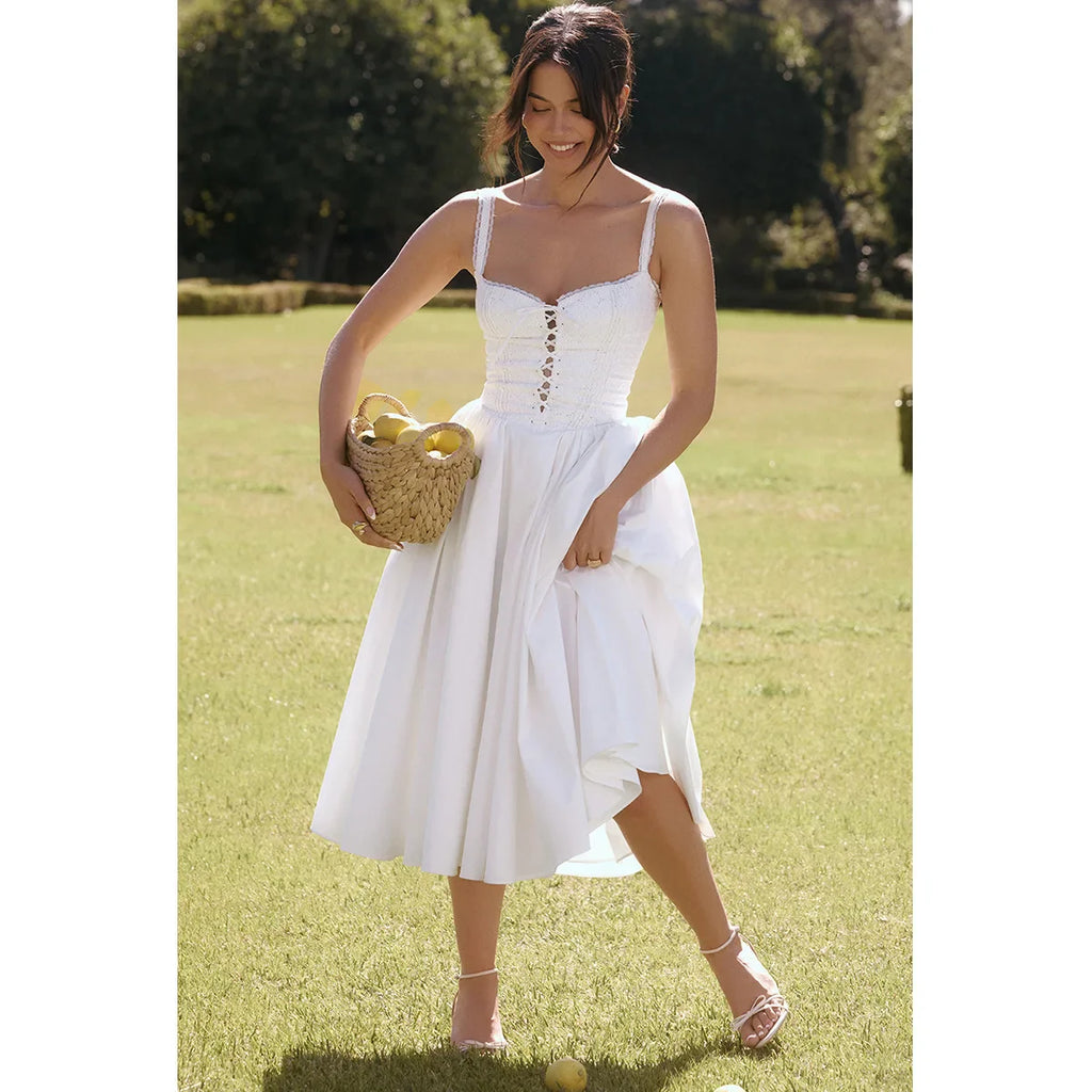 שמלת מידי סטייל כפרי בגזרת A בעיצוב קשירה - SUNRISE