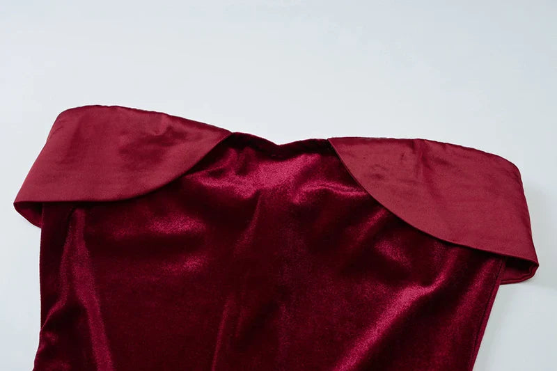 שמלת מיני סטרפלס קטיפה - דורין