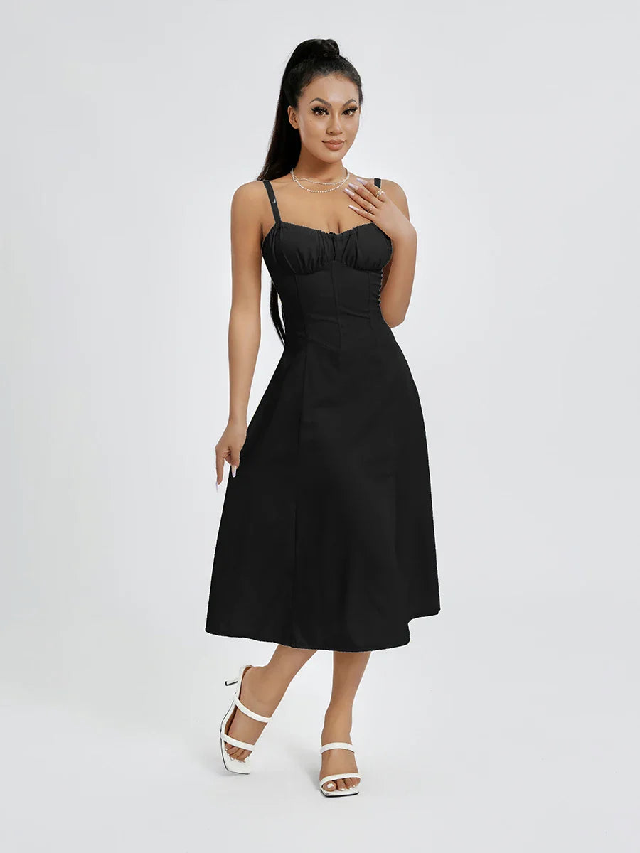 שמלת מידי קיצית בעיצוב כפרי בעיטור שסע - אלדורי