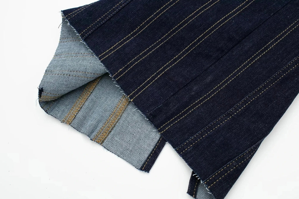 שמלת סטרפלס ג'ינס מקסי צמודה בעיצוב פסים - רוני לי