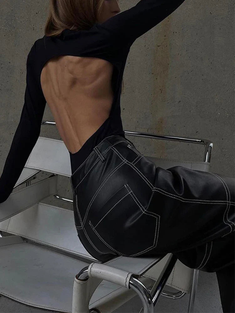 מכנסי דמוי עור גזרה גבוהה סגנון רופף - קורי