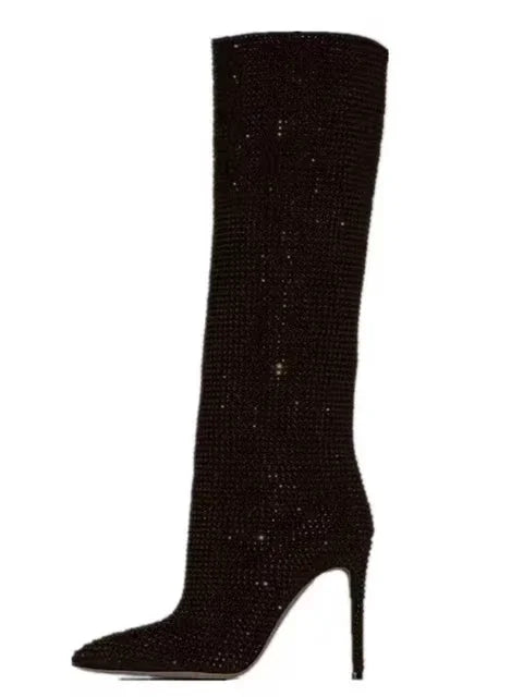 High-heeled pointed-toe boots with glittery rhinestones - Josie