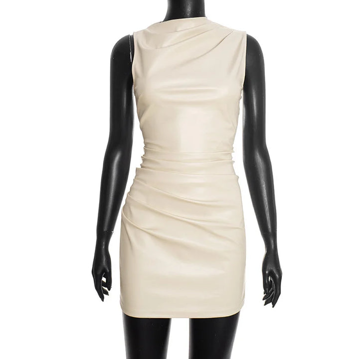 Faux leather mini dress with pleats - SIERA