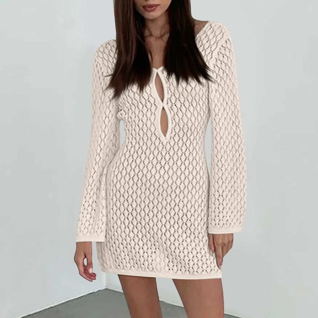 שמלת מיני חוף סרוגה גב פתוח  - Keira