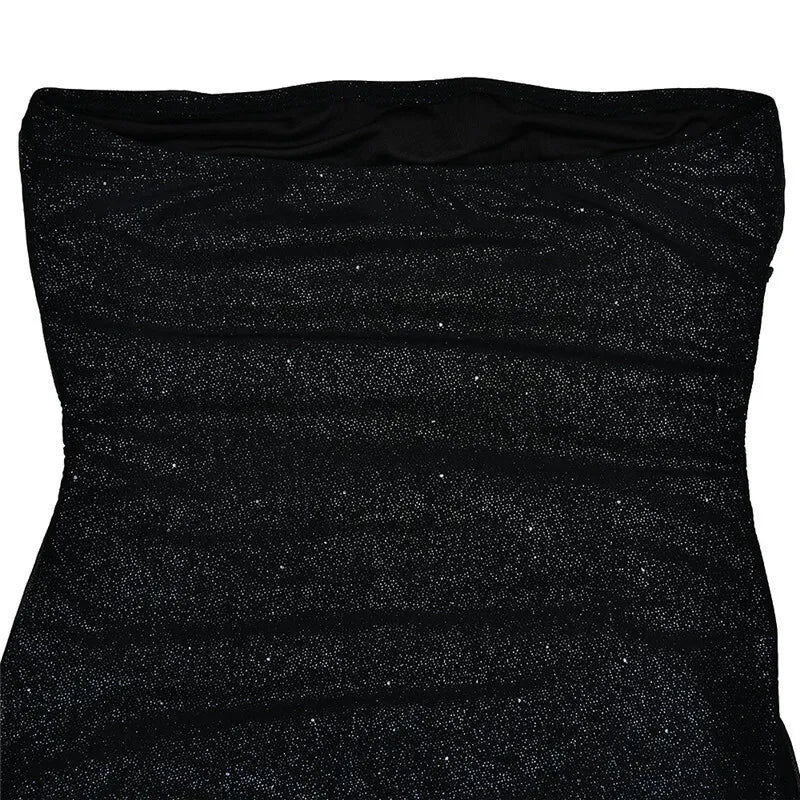 שמלת מקסי נצנצים בגזרת סטרפלס בעיצוב שסע - ספארק