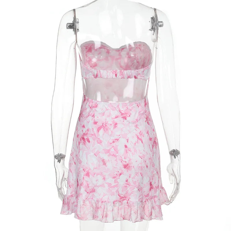 שמלת מיני סטרפלס פרחונית - סאמרי