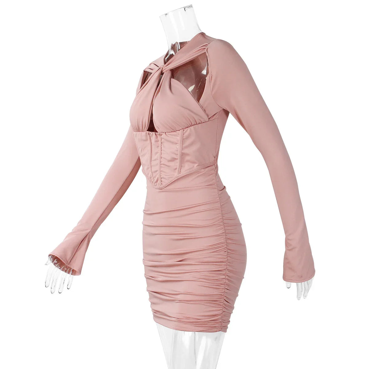 שמלת מיני כיווצים בגזרת מחוך בעיצוב קרוס ופתחים - PIA