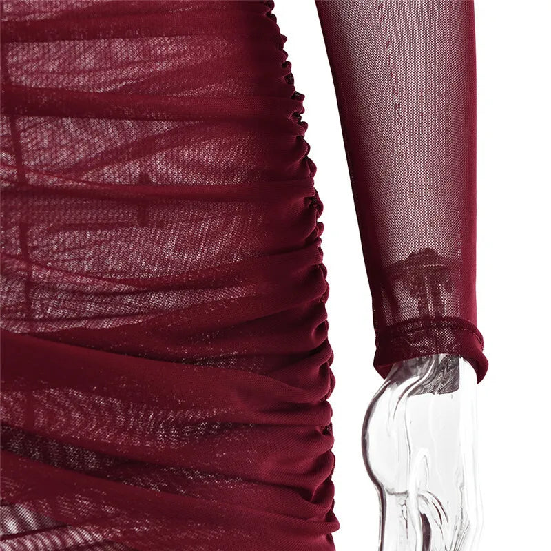 שמלת מקסי רשת בעיצוב כיווצים - גוון