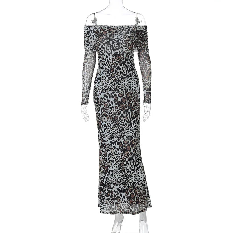 שמלת מקסי מנומרת כתפיים חשופות - ז'ני