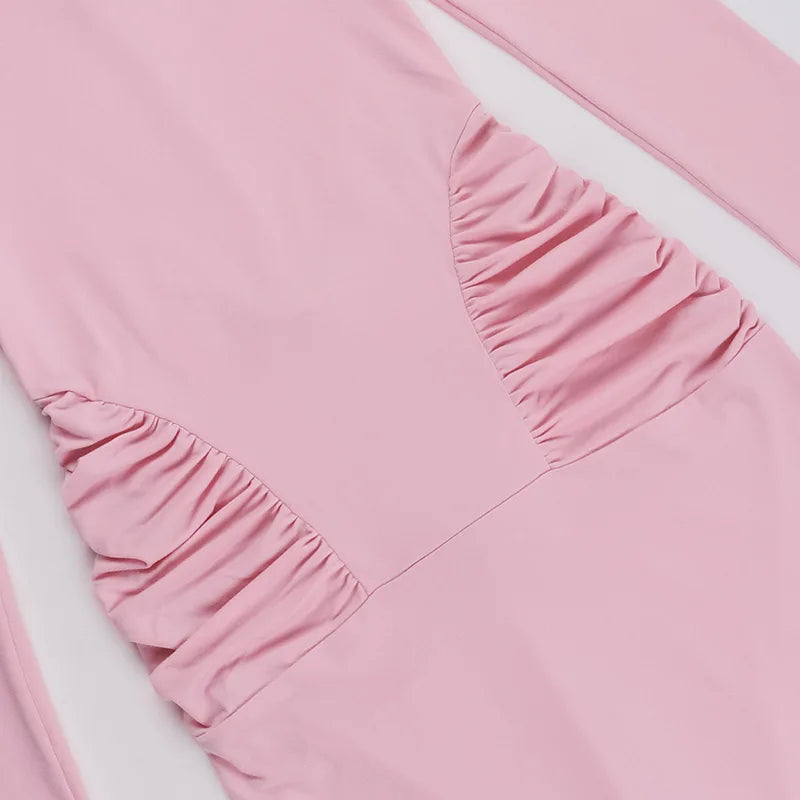 שמלת מקסי גולף בעיטור כיווצים - ורדית