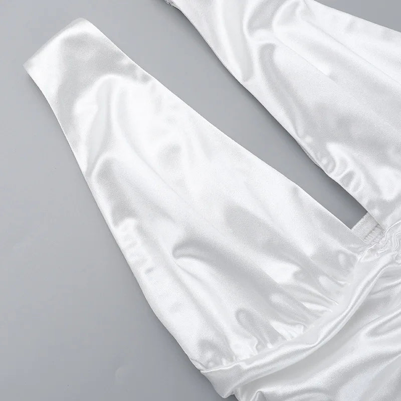 שמלת מיני סאטן בעצוב כיווצים קשירה בכתפיות - Celia