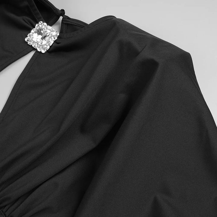 Maxi dress with a slit design and a mesh bodice with a diamond buckle - AMOR