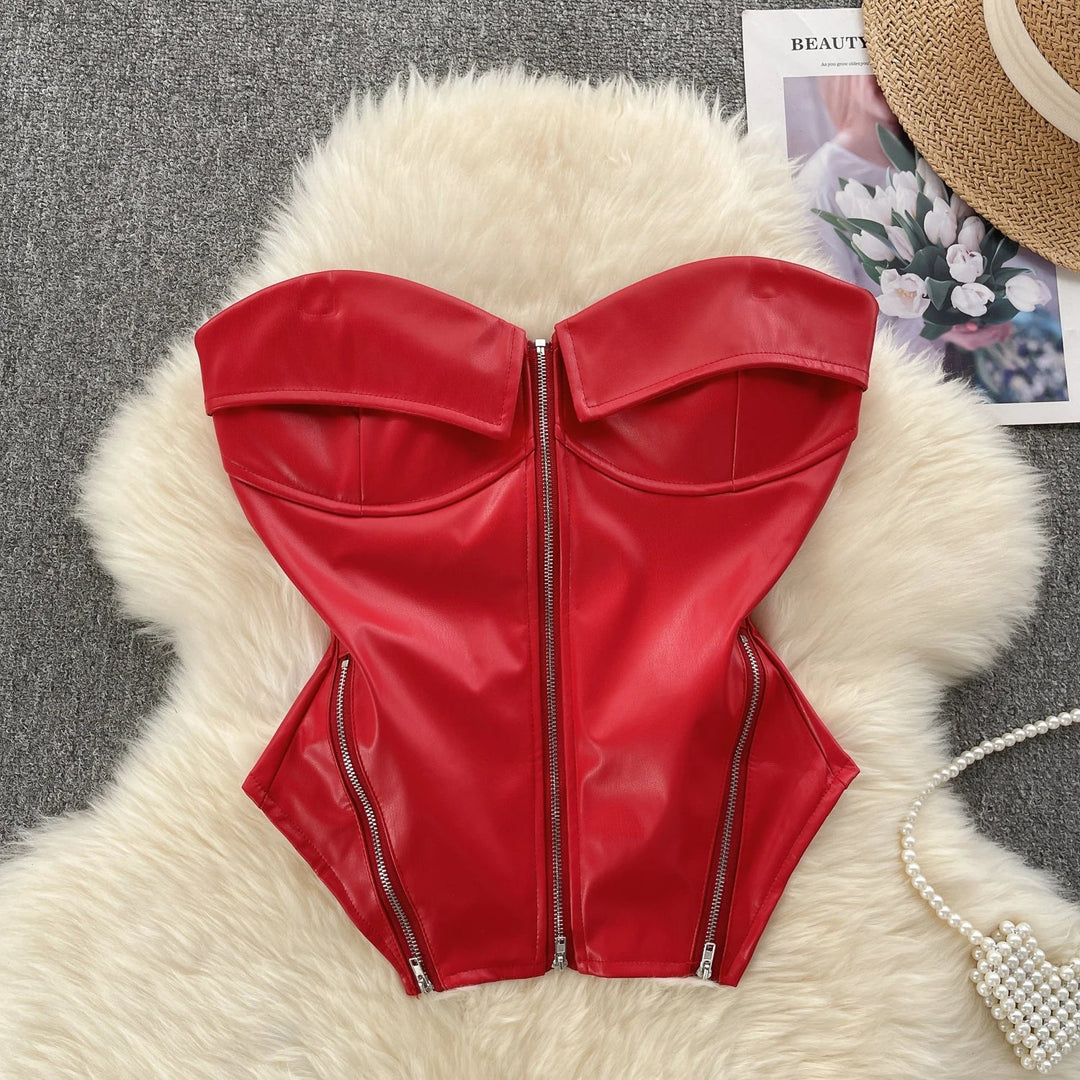 Strapless leatherette corset with front zipper closure - Carter