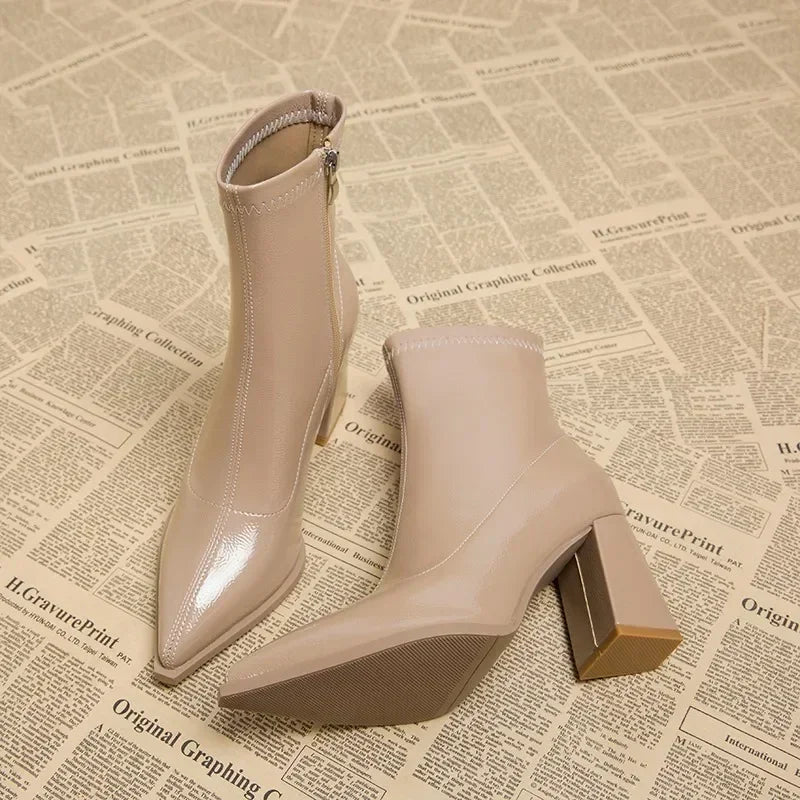 Shiny leatherette heeled boots - Sasha