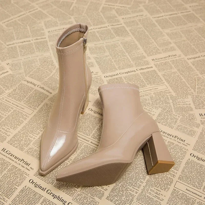 Shiny leatherette heeled boots - Sasha