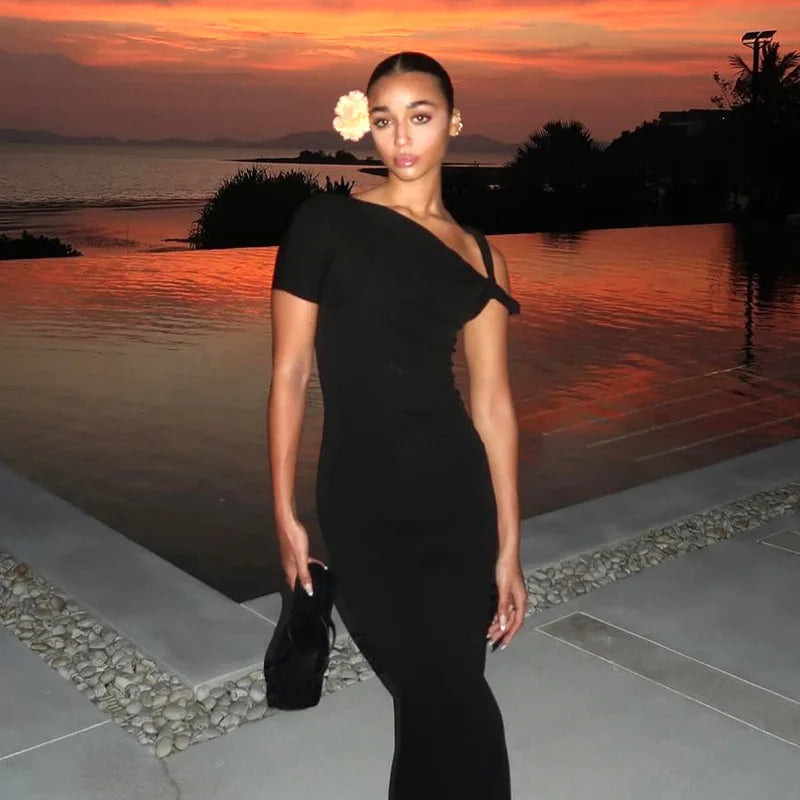 שמלת מקסי בעיצוב שרוול מגולגל - מרין