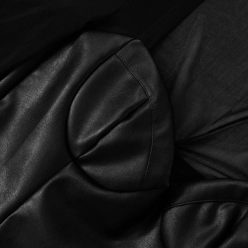 שמלת מיני דמוי עור בגזרת A שרוולי רשת - אופק