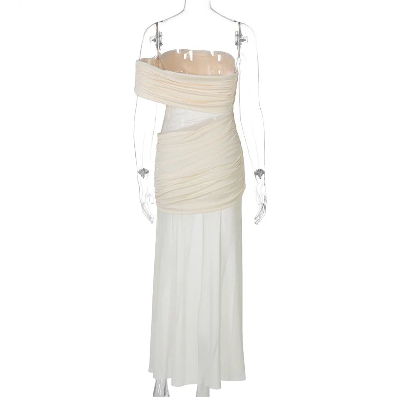 שמלת מקסי כיווצים בעיצוב שיפון כתפיים חשופות - מלאניה