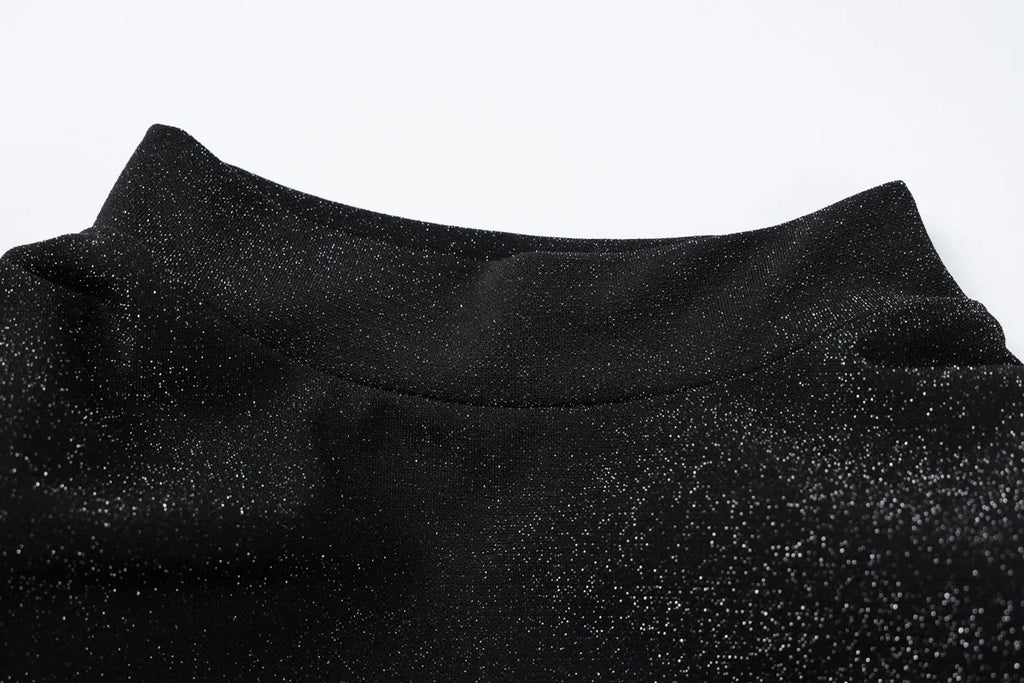 שמלת מקסי נצנצים צווארון חצי גולף בעיצוב כיווצים ושסע קצר - Hazel