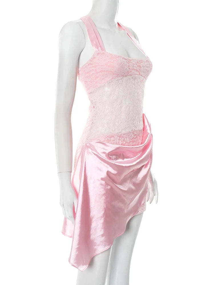 שמלת מיני סאטן בעיטור תחרה - יובליה