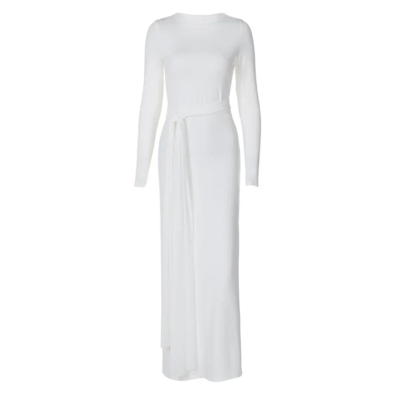 שמלת מקסי צנועה בעיצוב קשירה - מייפל