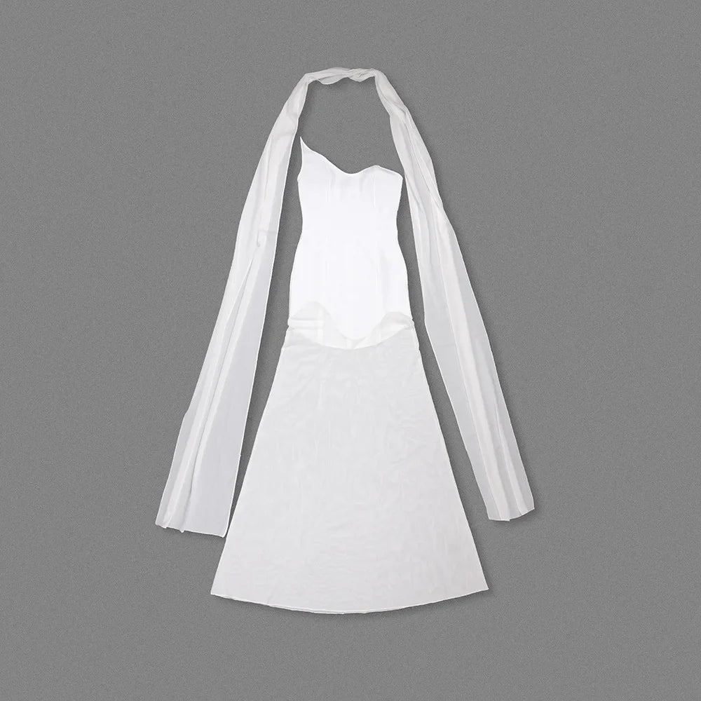 שמלת מקסי סטרפלס בעיצוב שיפון - Genesis