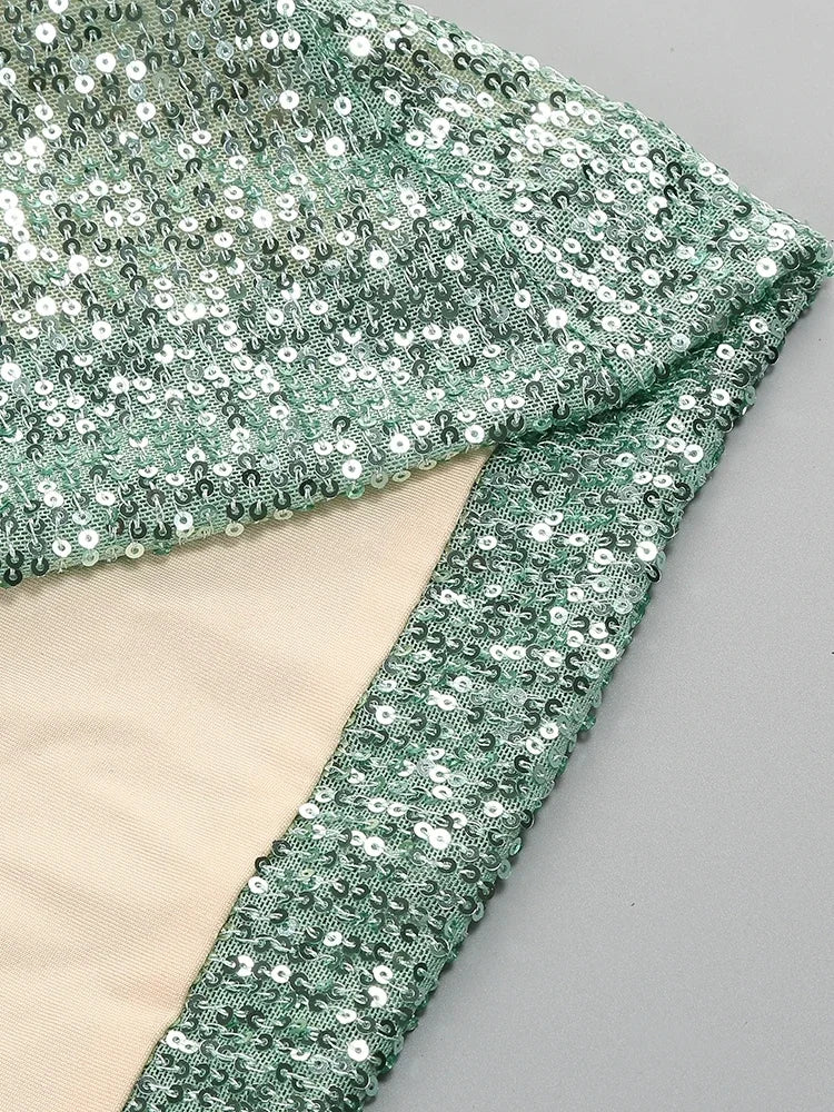 שמלת מקסי פייטים צמודה מחשוף עמוק - גרין