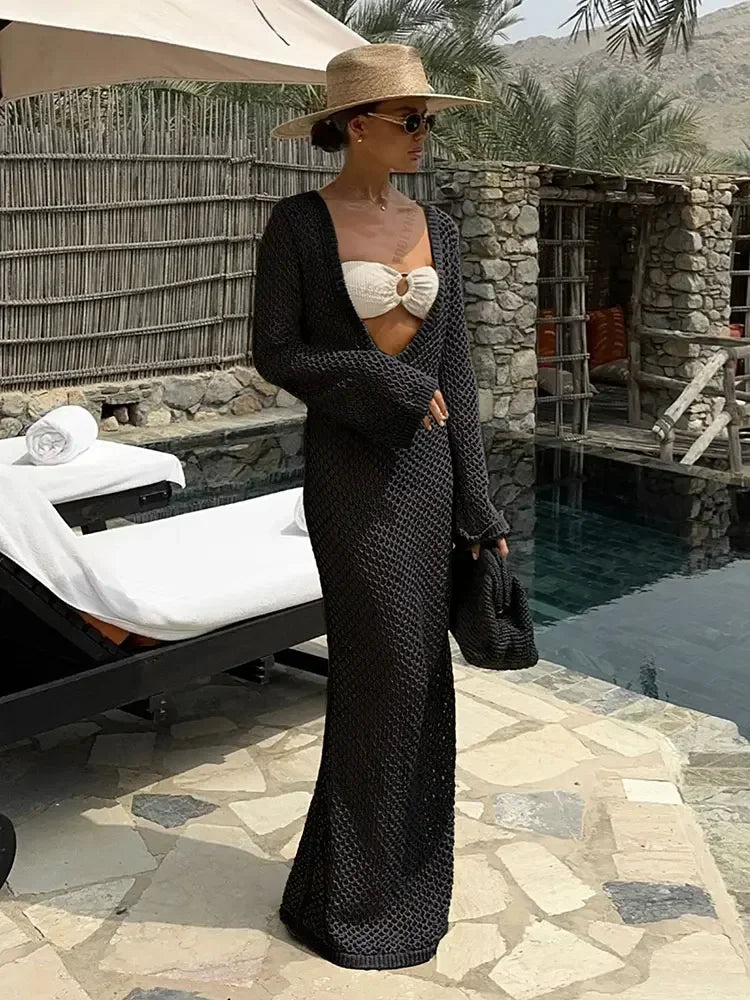 שמלת חוף מקסי רשת חזה/גב חשוף - Amber