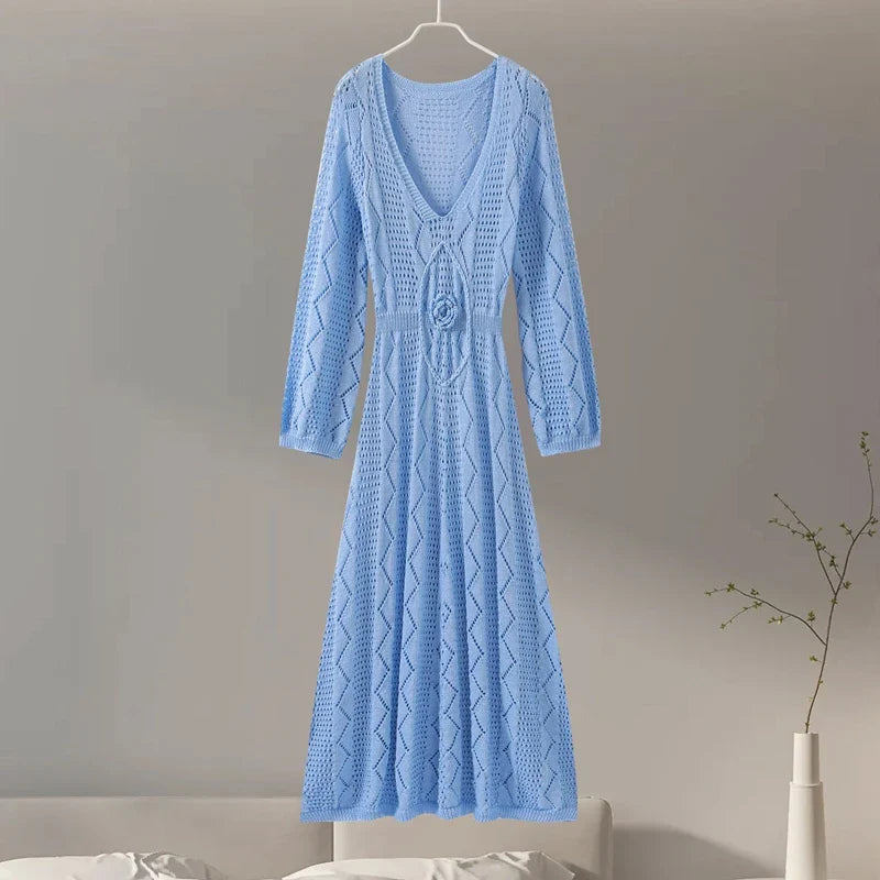 שמלת מקסי חוף סרוגה בעיטור פרח - Beatrice