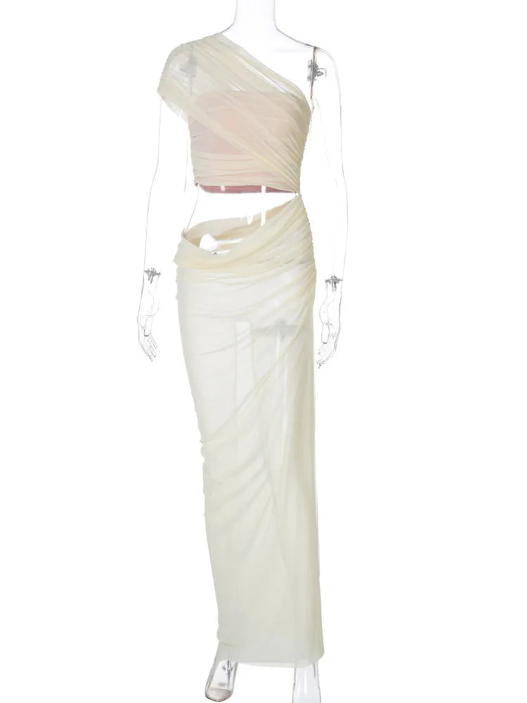 שמלת מקסי שיפון בעיצוב אסימטרי ופתח - שי לין