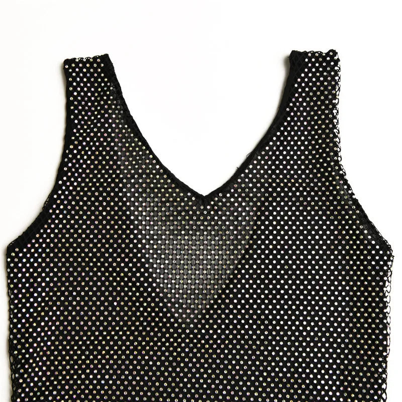 שמלת מיני רשת יהלומים מנצנצת תחתית אטומה גב פתוח - מוריסון