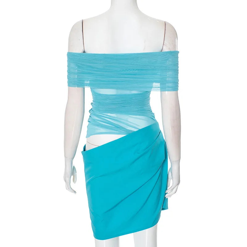 שמלת מיני בעיצוב רשת וכתפיים חשופות - ALEX