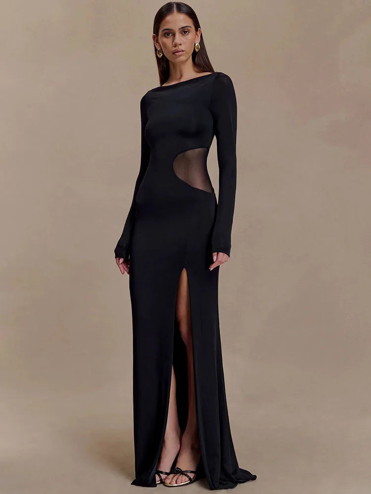 Maxi dress with slit and mesh design - ALONA