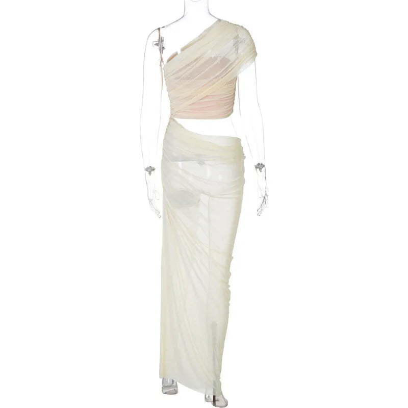 שמלת מקסי שיפון בעיצוב אסימטרי ופתח - שי לין