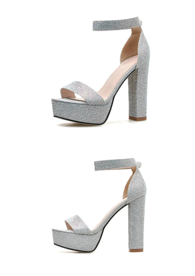 סנדלי עקב פלטפורמה בעיטור זרקונים מנצנצים - אבריל