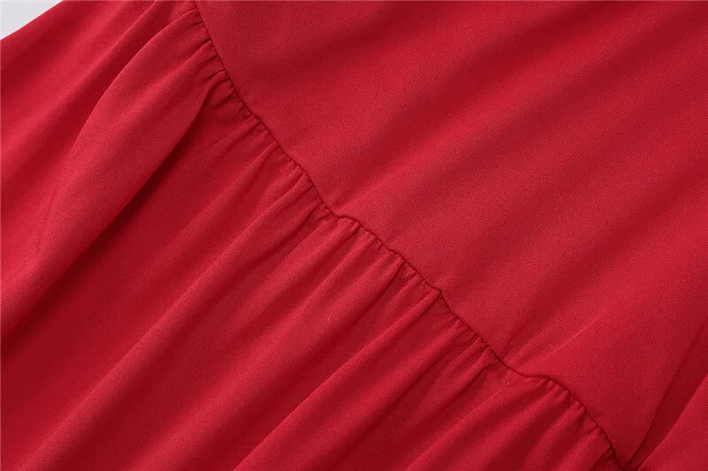 שמלת מקסי כיווצים בעיצוב שסע קשירה בצוואר - JOYA