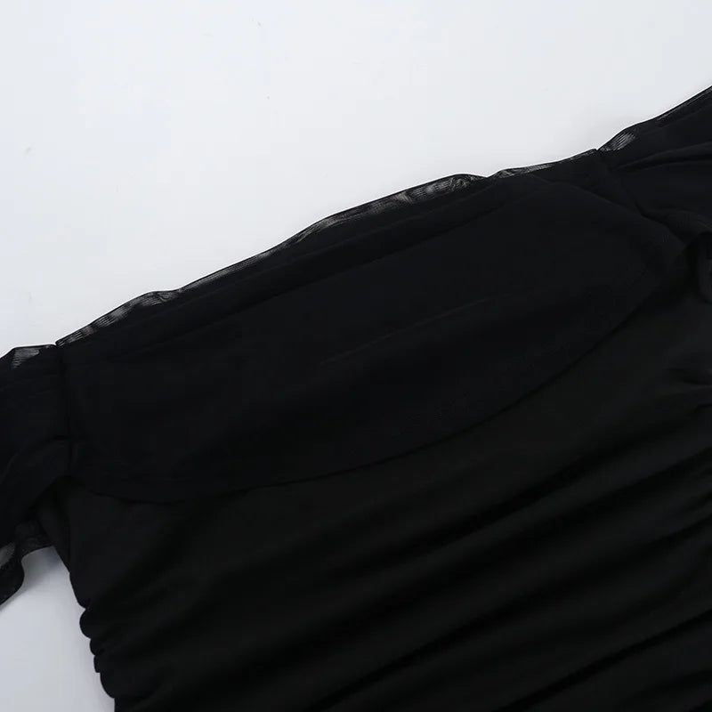 שמלת מיני קיפולים צמודה כתפיות רשת נופלות - Luz