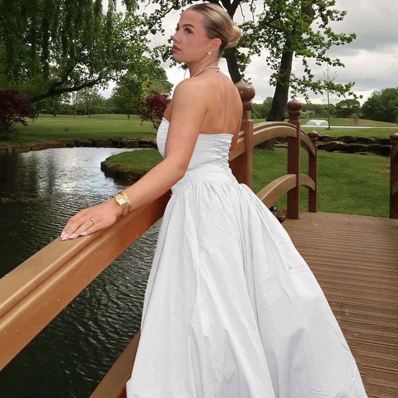 שמלת מקסי סטרפלס בלון בעיצוב שסע - אוקיאנה