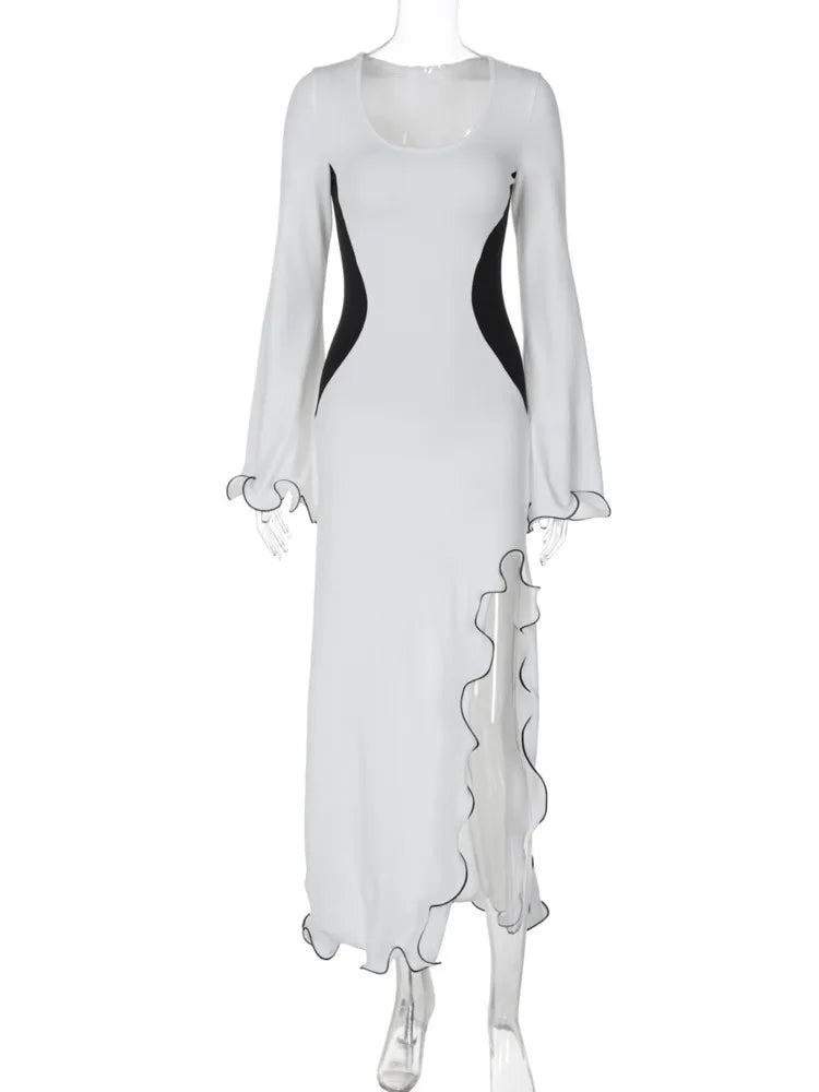 שמלת מקסי מלמלה בעיצוב שסע שרוולי פעמון - ג'ורג'יה