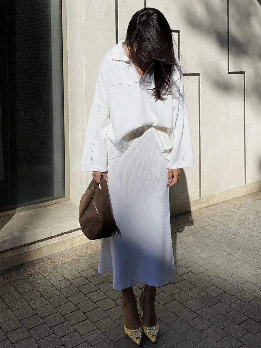 חליפת שני חלקים loose סרוגה חצאית מקסי וחולצה - שילב