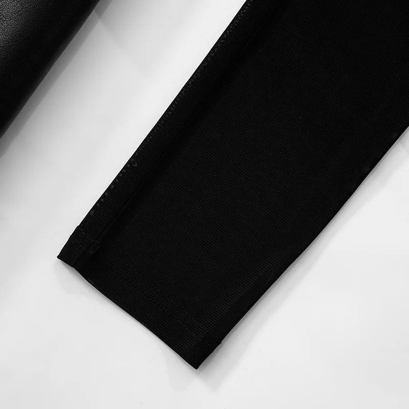 שמלת מיני דמוי עור בגזרת A שרוולי רשת - אופק